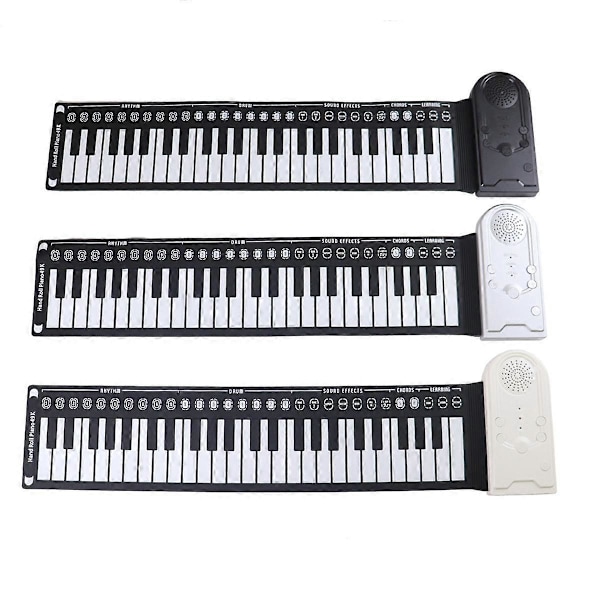 49-tangenters handrullad piano med högtalare, portabelt hopfällbart barnpiano, nybörjarpiano, undervisningsinstrument, vit Silver