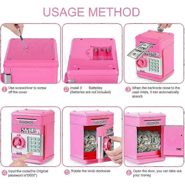Pengeboks for barn i alderen 3-12 år, elektronisk pengeboks sikkerhetsboks for jenter og gutter, passord pengeboks spareboks for jenter barn -Qin Pink