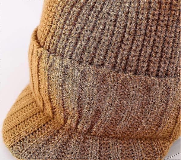 Mænds Vinter Strikket Visir Hat Udendørs Tyk Spids Beanie Hat Camel One Size