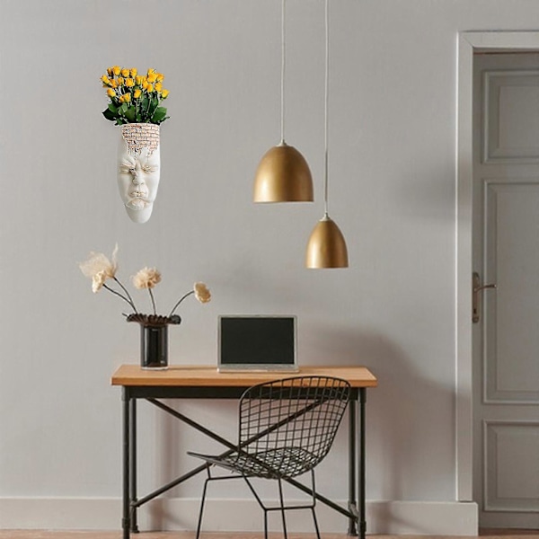100% ny, Figur Blomkruka Resin Planter Nordisk Vit Abstrakt Konst Väggdekoration Karaktär Ansikte Vas style 3
