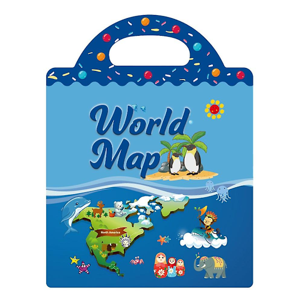 Uudelleenkäytettävä tarrakirja lapsille 3+ vuotta, esikoulun oppimistoiminta, hiljainen Busy Book, taaperon matkakirja Multicolor World Map