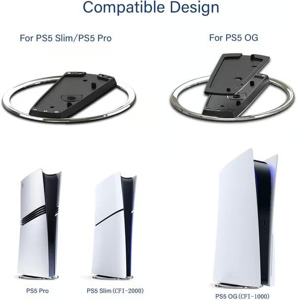 Universal Lodret Stand til PS5/PS5 Slim/PS5 Pro - Skridsikker Base, Pladsbesparende, Anti-Vippe, Anti-Ridse - til PlayStation 5 Konsol (Sort)