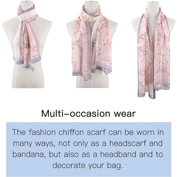 Blomstermønstret Chiffon Skjerf - Lett Skjerf Dame Blomster Chiffon Skjerf Kvinner for Sommeren