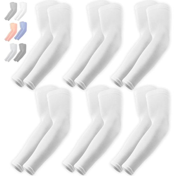 UV solbeskyttelsesarmærmer - Kølende kompressionsarmærmer - mænds og kvinders sport og UV armærmer, lige uden tommelfingre 6 Pairs (White)