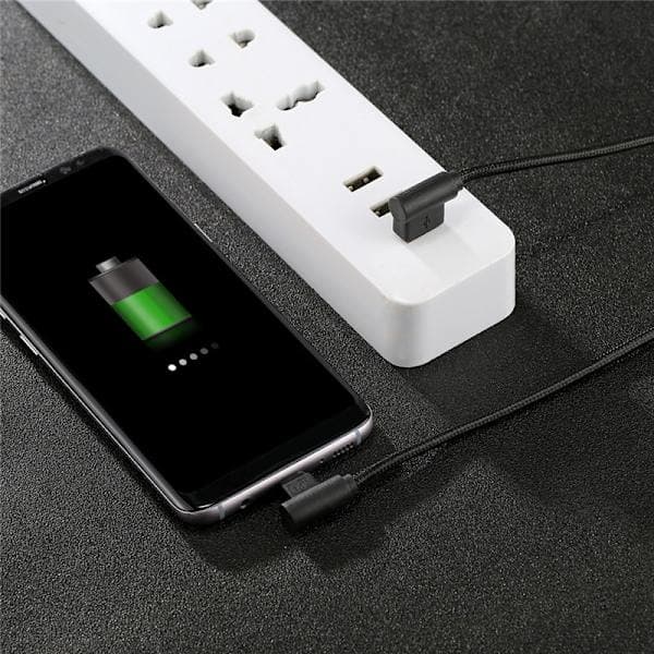 1 stk. 3m sort Android vinklet flettet datakabel, nylon USB-ladekabel