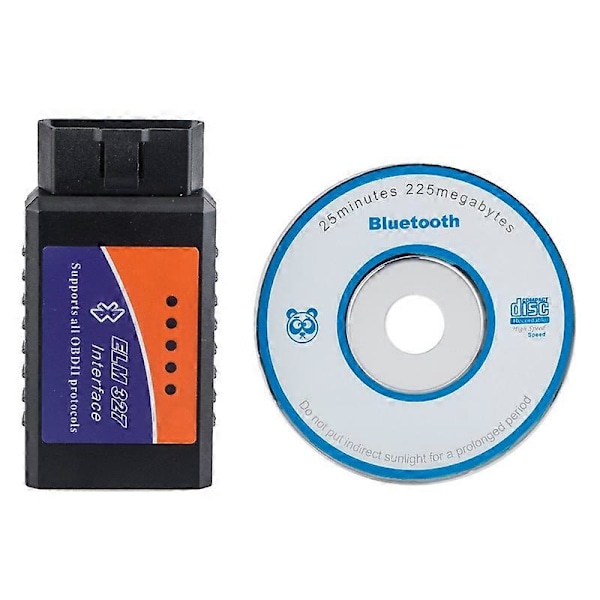 ELM327 Bluetooth OBDII Bildiagnostikverktyg, Stödjer Alla OBDII Protokoll (Svart)