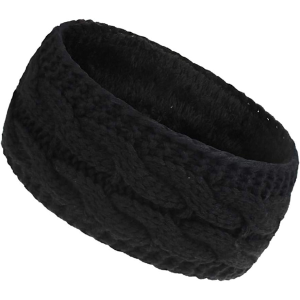 Dame Ørevarmer Hodebånd Fleece Foret Vinter Varm Strikket Tykk Hårbånd Termiske Hodebånd Elastisk Hår Wrap (Svart)
