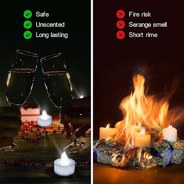 Telys, realistiske og klare batteridrevne flimrende telys, falske lys i hvitt perfekt for Halloween, jul, Valentinsdag, bursdag