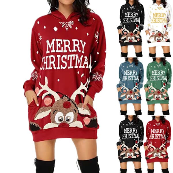 Dame julekjole med printet sweater blå-FX- blå M blue M