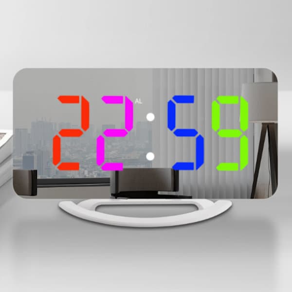 Digitaalinen herätyskello peilipinnalla, 3 kirkkaustasoa, RGB-värit