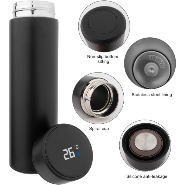 Vesipullo matkapullo 17 OZ / 500 ml Travel Insulation Sports Insulation Muki on BPA-vapaa, PVC-vapaa, 4 väriä CAN valita (musta)