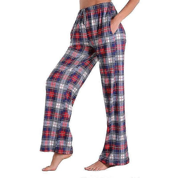Dam Pyjamasbyxor Stretch Loungebyxor Rutiga Pyjamasunderdelar S Red1