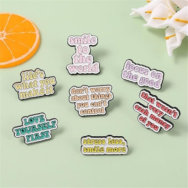 6 st bokstavsemalj pin positiv uppmuntrande fras broscher pin inspirerande bokstavslagsslag märke positivt ordspråk pin set kläder väska festdekor