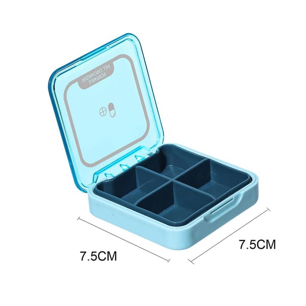 4-facks Pillbox Kompakt Lätt att Bära Blue