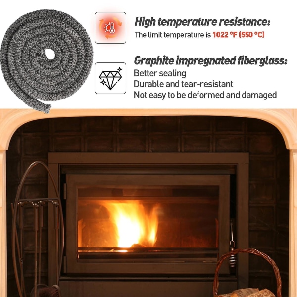 1 vedspis ersättningspackning Högtemperaturbeständighet Säker rökfri tätningsrep för eldstäder 6 mm