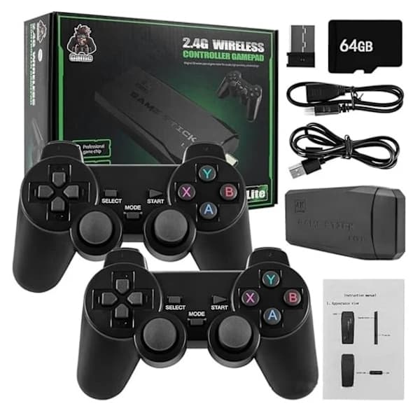 2024 Ny Retro Spillekonsol 20.000+ Spil 4K HDMI Inkluderer 2 Trådløse Controllere Sort Sort 128GB
