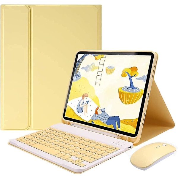 Ipad Mini 4/5 näppäimistökotelo hiirellä, 7,9 tuuman sukupolven kotelo irrotettavalla langattomalla Bluetooth-näppäimistöllä, kynätelineellä, nahkainen älykäs suojus, keltainen