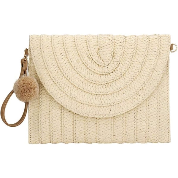 Kvinners halmveske clutch veske, sommer halm skuldervevd rotting håndveske vesker strand skulder tote håndvesker Beige