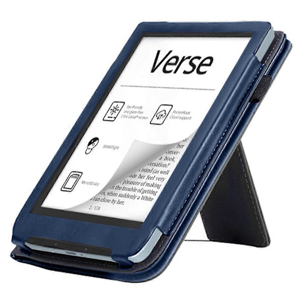 Skyddsfodral med stativ i PU-läder för PocketBook Verse PB629 E-läsare, automatisk väckning/sömn Blue
