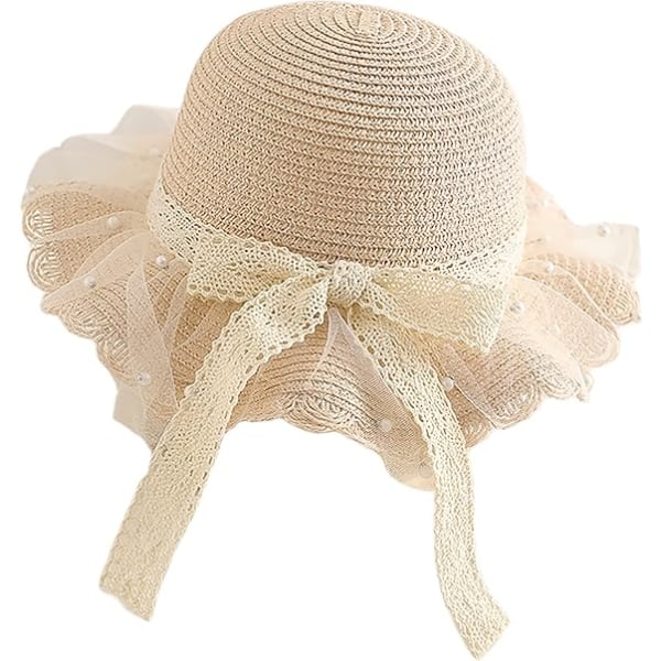 Girls Summer Straw Hat Sun Protection Visor Hats Foldable Wide Brim Bowknot Beach Cap for 2-8 Years Old