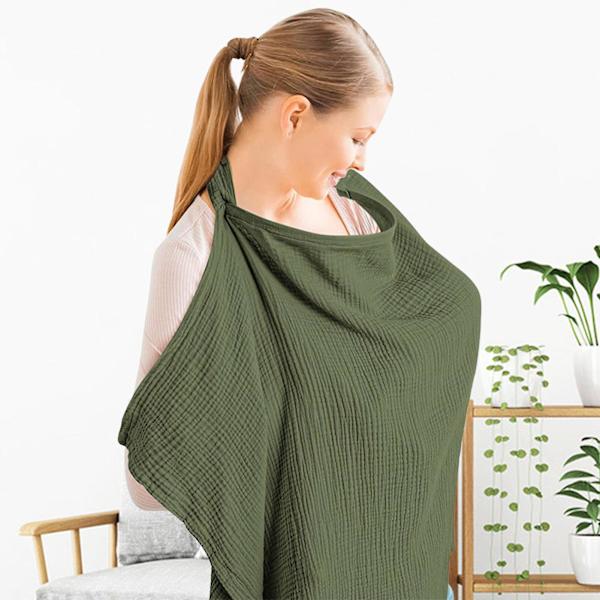 Muslin-amningsöverdrag Andningsbart Bomullsöverdrag För Amning & Pumpning Med Styv Ring Dark Green