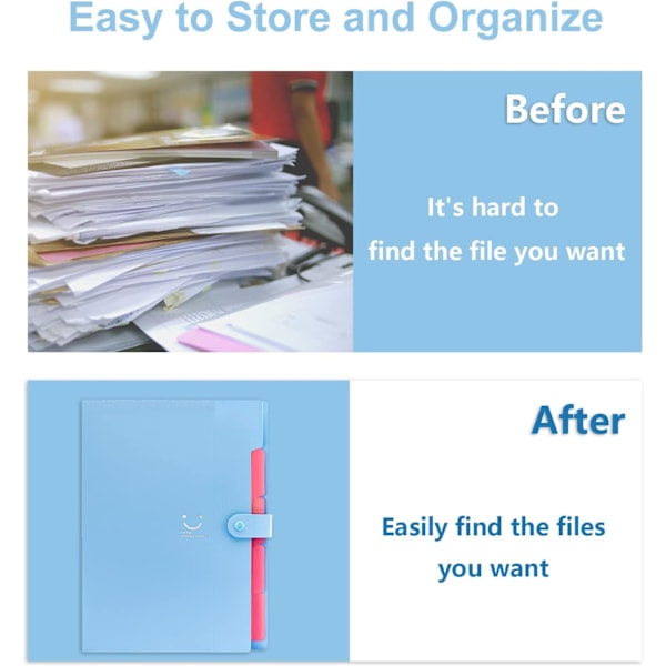 Harmonikkakansio, kirjekoko, 5-taskuinen laajeneva kansio, söpö kansio tarroilla, kannettava kansio taivaansininen
