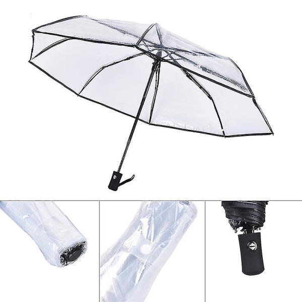 Automatisk Åpne Lukk Fold Vindtett Paraply Kompakt Regn Gjennomsiktig Klar