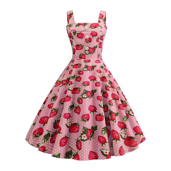Naisten Juhlamekko Mansikkakuosi A-linjainen Iso Helle Vintage Napilla Koristeltu Hihaton Selkävetoketju Korkea Vyötärö Avoselkäinen Neliöpääntie Cocktail-tilaisuuteen Rose Red XL