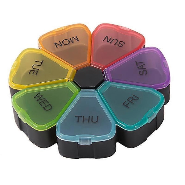 7 Dagars Portabel Pillerask, Rund Blommig Pillerask Organizer Colorful