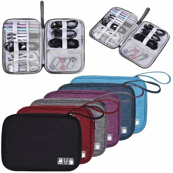 Reisekabelveske Organizer Lader Oppbevaring Elektronikk USB-etui Black