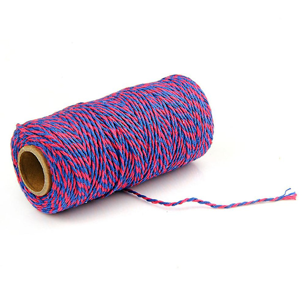 2 mm:n 100 m:n puuvillainen naru, 2-säikeinen, monivärinen, juhla- ja käsityötarvikkeisiin, lahjojen pakkaamiseen ja leivonnaisten koristeluun Rose Pink-Royal Blue