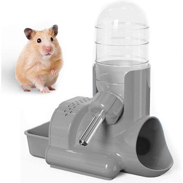 Hamster Vattenflaska, 3 i 1 Vattenflaska Automatisk Flaskdispenser med Matbehållare Bas Hydda För Hamster Mus Råtta Igelkott Gray