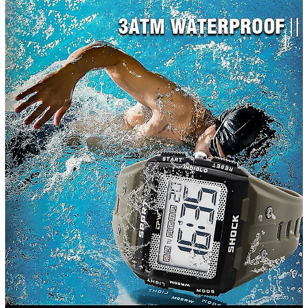Stor Siffra Lättläst 50 Meter Vattentät Herr Digital Klocka Utomhus Sport camo