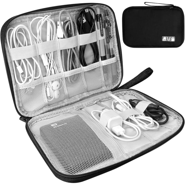 Elektronikktilbehør Organiseringsveske, Reisekabel Organizer Bag, Universal Carry Travel Gadget Bag for USB-kabelstasjon, SD-kort, Laderharddisk Black