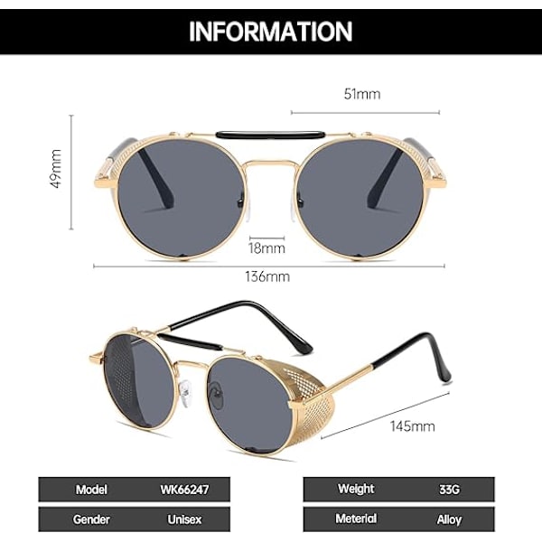 Kvinde Runde Steampunk Solbriller Cirkel-Retro Vintage Punk Klassisk Trendy UV400 Beskyttelse Mænd Solbriller
