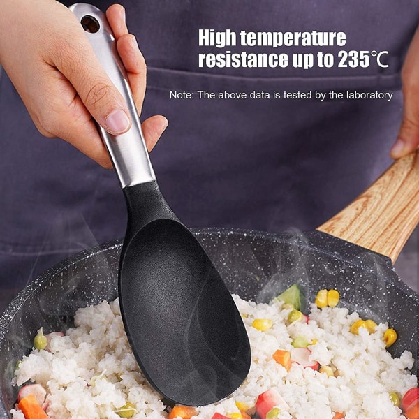 Silikonespatel til ris, non-stick, varmebestandig ske til wok, risske, sushiske til ris/kartoffelmos (1 stk., sort)