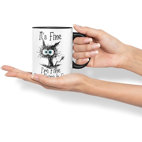 Katt Vits Farge Krus Kopp Gave Bursdag Arbeidskontor Jul Te Kaffe (Svart)