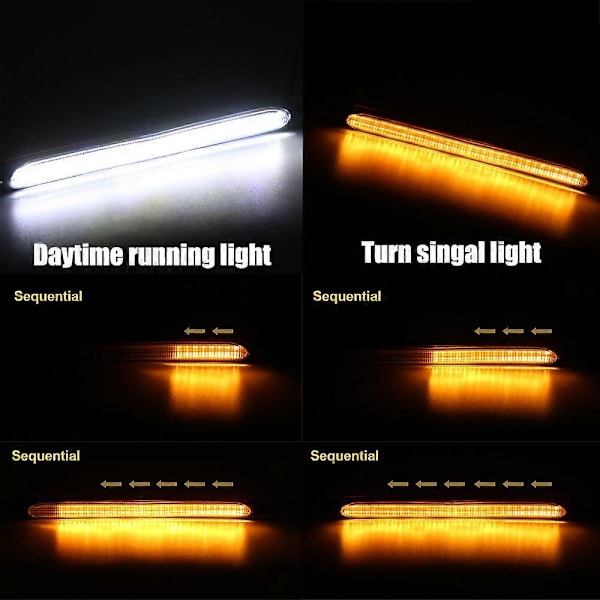 2 stk LED Bil DRL Dagkjørelys Vanntette Universelle DC 12V Auto Frontlys Sekvensiell Blinklys Gul Flyt Daglys white and yellow 23.5cm