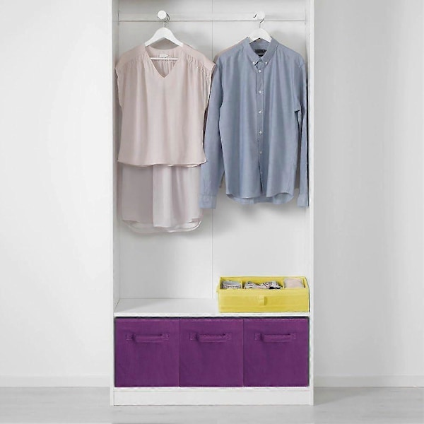 Opbevaringsboks, 2 foldbare opbevaringskasser lavet af stof i kubeform Beige Purple 6 Set