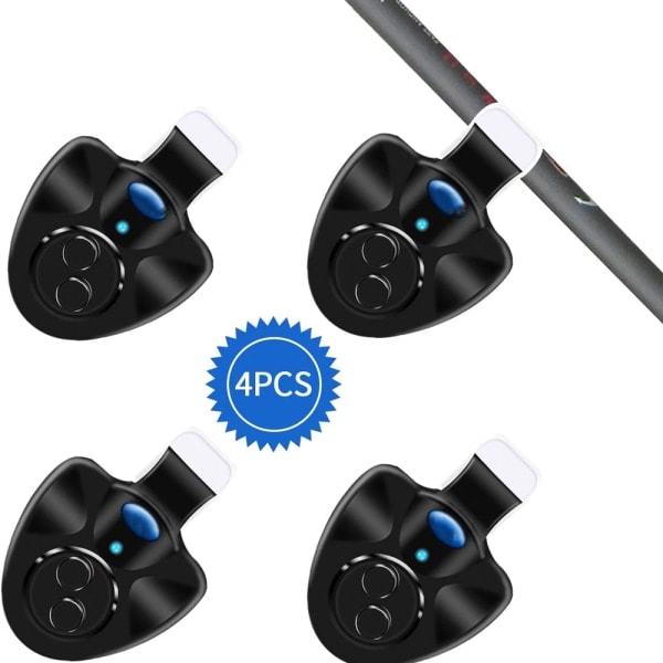 4 stk Svarte Elektroniske LED Lys Fiske Agnslyd Alarm Var