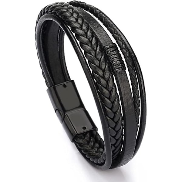 Herr Armband Läder Äkta Unisex Manschett Wrap Armband Magnetiskt Spänne Rep Armband Armband för Män och Kvinnor