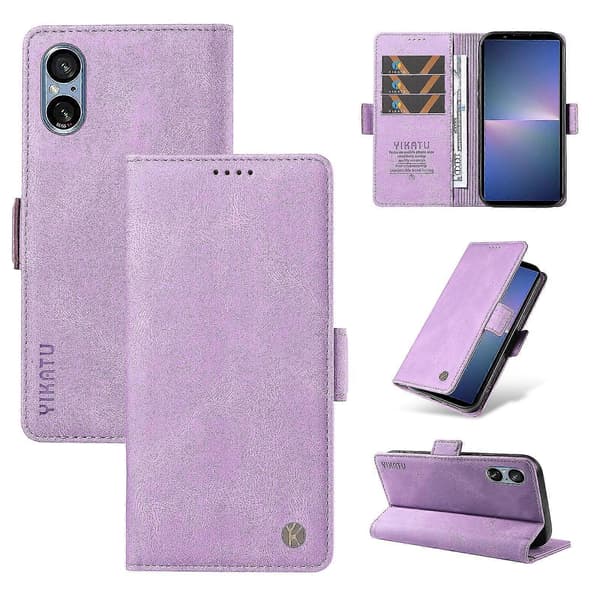 För Sony Xperia 5 V Läder Telefonfodral Vikbart Ställ Plånboksfodral Purple
