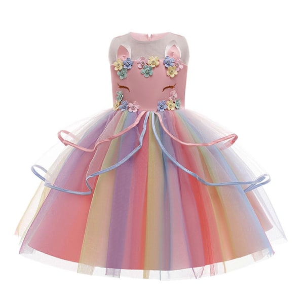 Prinsessa Flickklänning Festklänning Regnbåge Spets Bollklänning Speciellt Tillfälle Bal Pink 90