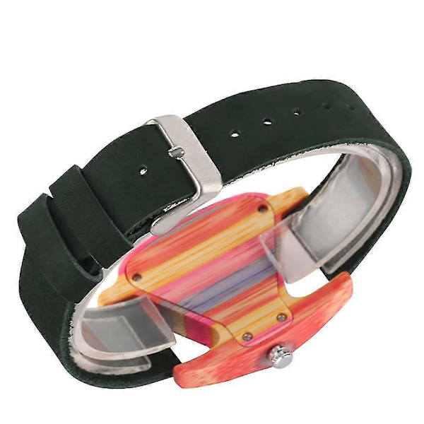 Unikt Trekant Kvinders Træur Kreativ Farverig Dame Grøn/ Rød Ægte Læder Armbåndsur Elegant Kvinders Ure Top Gave Multicolor