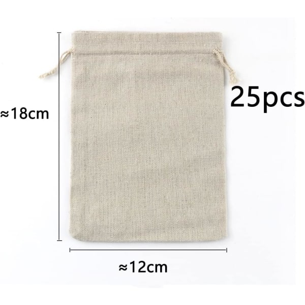 25st Små tygpåsar Bomullspåse 13x18cm Burlap Bag Väska Tyg Dragsko Tygpåsar Smycken Presentpåsar Återanvändbar tepåse