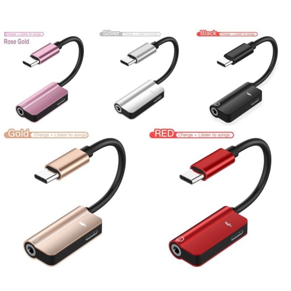 Mordely 3-delt lydopladningsadapter USB Type-C til 3,5 mm stik silver