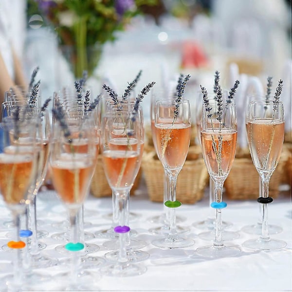 48 stycken vinglascharm-markeringar i silikon, dryckesmarkeringar för vinglas, champagneglas, cocktails