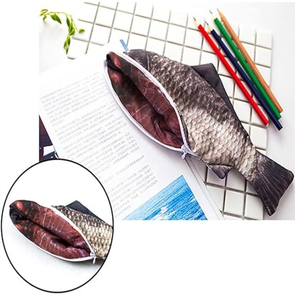 Fisk Pen Bag Morsom Blyantveske Fisk Form Glidelåspose Nyhet Fisk Pen Bag for Skole Klasserom Tilbehør
