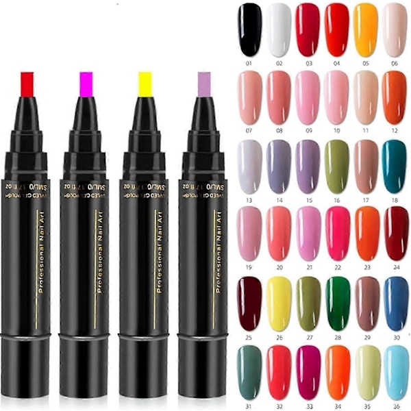 6 st nagellackspennor, 36 färger nagellack gelpenna 5ml, 3 i 1 gel nagellackspenna, blötläggning UV LED nagellack nagelverktyg för kvinnor D