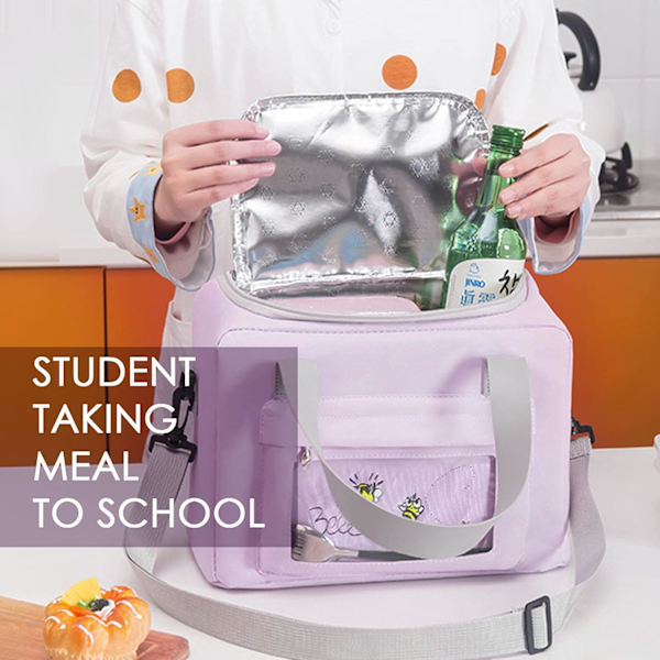 Isolerad lunchväska 11L Liten lunchväska Termos lunchväskor för vuxna Kylväska Bärbar dam picknickväska Purple